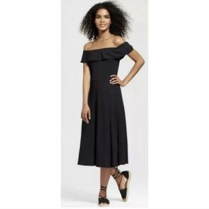 Who What Wear Black Off the Shoulder Midi Dress